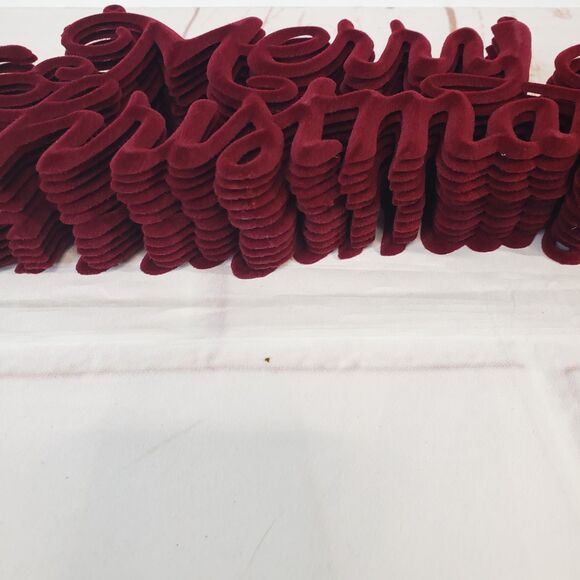 NEW Lot of 12 Red Burgundy Flocked Cursive Merry Christmas 9" Craft Sign Decor - Picture 4 of 8